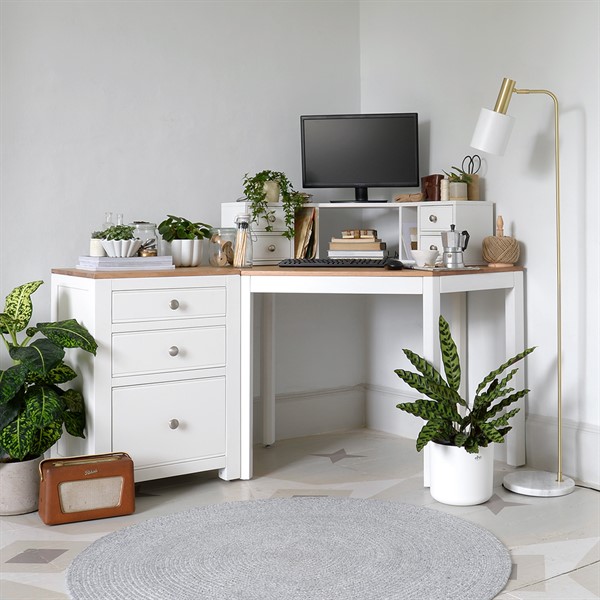 Chalford Warm White Corner Desk With, White Corner Desk With Filing Cabinet