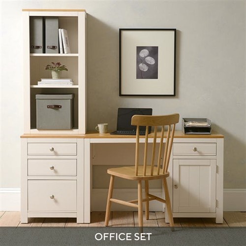 Chalford Warm White Desk with Bookcase and Filing Cabinet