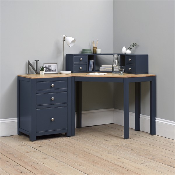 Chalford Inky Blue Corner Desk with Topper and Filing Cabinet - The  Cotswold Company