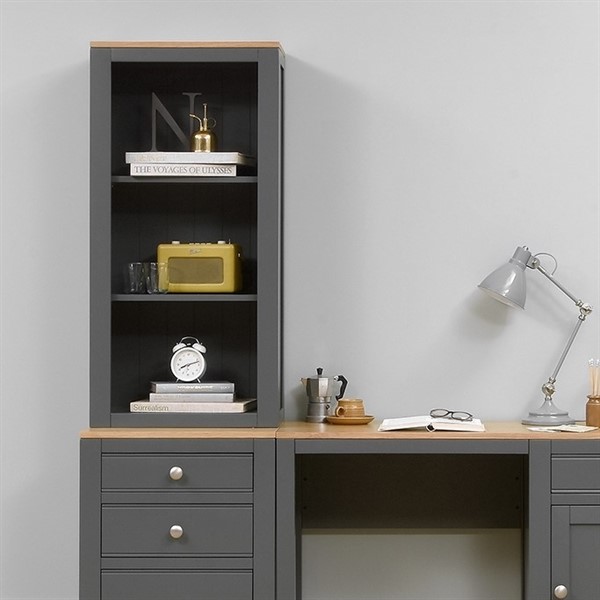 Chalford Dark Grey Desk Top Bookcase, Dark Grey Bookcase With Drawers