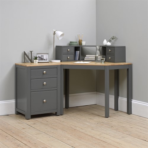 Chalford Dark Grey Corner Desk with Topper and Filing Cabinet
