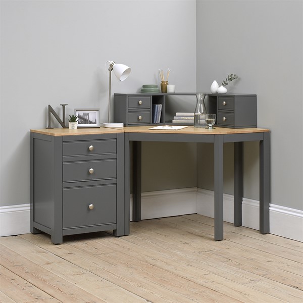 Chalford Dark Grey Corner Desk With Topper And Filing Cabinet The Cotswold Company Chalford Dark Grey Corner Desk With, Wood Corner Desk With Filing Cabinet