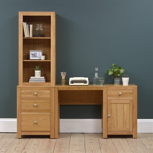 Chalford Oak Desk with Bookcase and Filing Cabinet