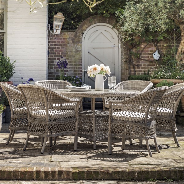 Aldsworth Round Garden Table and Six Chairs Set The Cotswold Company