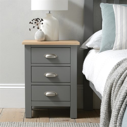 Simply Cotswold Storm Grey 3 Drawer Bedside Table