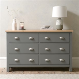Simply Cotswold Storm Grey 6 Drawer Low and Wide Chest