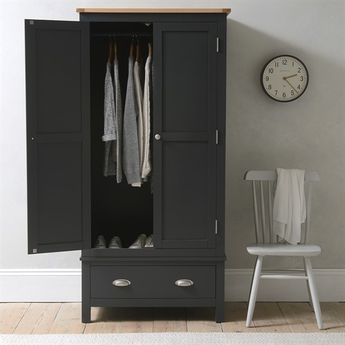 Simply Cotswold Charcoal Double Wardrobe with Drawer