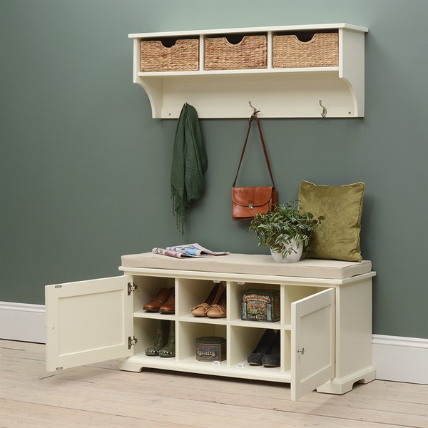 Farmhouse Painted Hallway Bench and Shelf Set The Cotswold Company