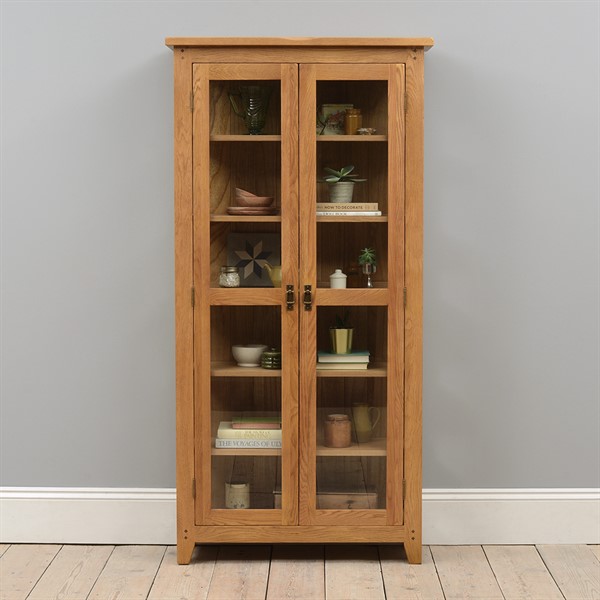 Oakland Rustic Oak Glass Display Cabinet - The Cotswold Company