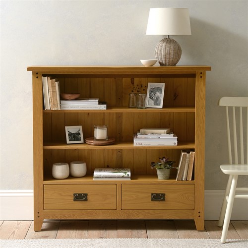 Oakland Rustic Oak Low and Wide Bookcase