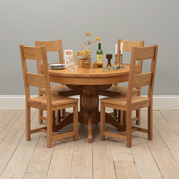 Oakland 110145 Ext. Round Table and 4 Wooden Seat Chairs The