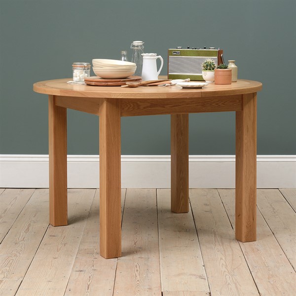 Light Oak 120-160cm Round Extending Dining Table - The ...