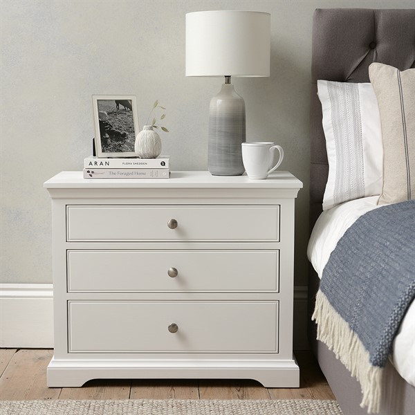 Fairford Soft White Large 3 Drawer Bedside - The Cotswold Company