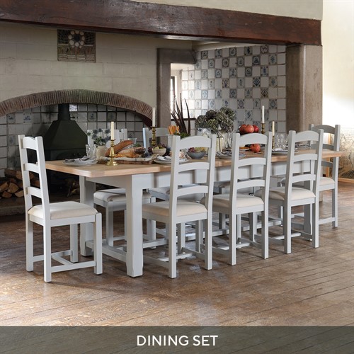 Chester Dove Grey 220-265-310cm Ext. Table and 8 Chairs
