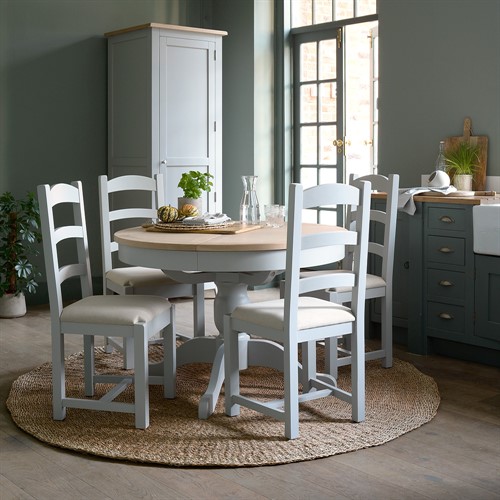 Chester Dove Grey 110-145cm Ext. Round Table and 4 Chairs