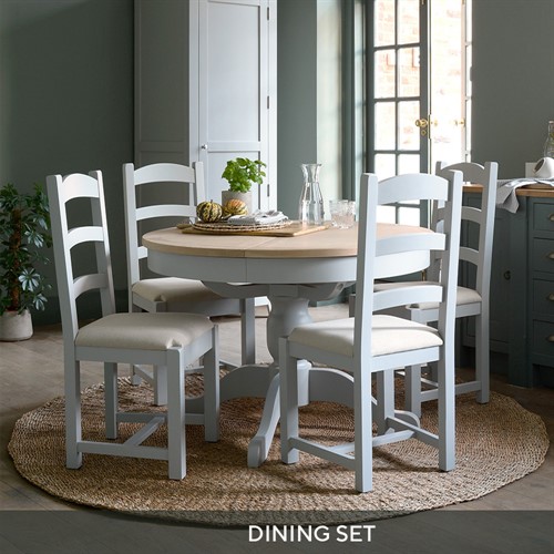 Chester Dove Grey 110-145cm Ext. Round Table and 4 Chairs