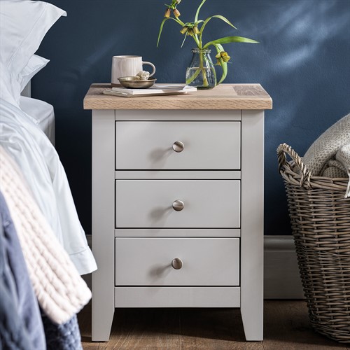 Chester Dove Grey 3 Drawer Bedside Table