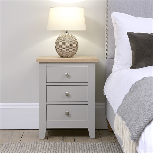 Chester Dove Grey 3 Drawer Bedside Table