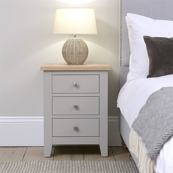 Chester Dove Grey 3 Drawer Bedside, Grey Side Table With Drawers
