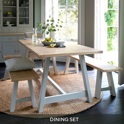 Chester Dove Grey Mid-Sized Trestle Table & Bench Set