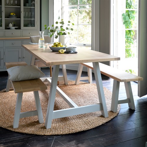 Chester Dove Grey Mid-Sized Trestle Table and Bench Set
