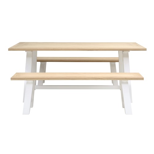 Chester Pure White 6 Seater Trestle Table and 2 Trestle Benches