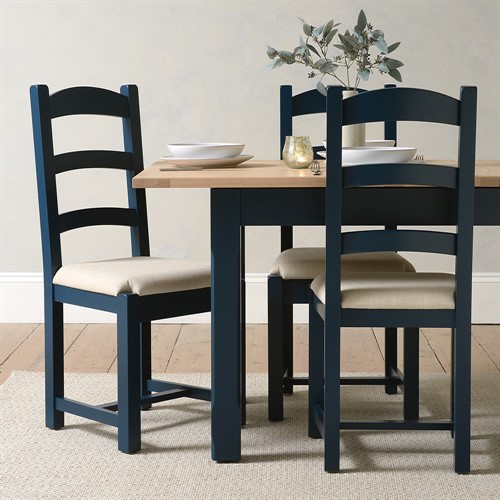 Chester Midnight Blue 4-6 Seater Extending Dining Table and 4 Ladderback Dining Chairs