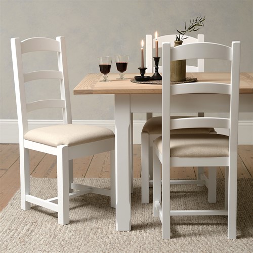 Chester Pure White 4-6 Seater Extending Dining Table and 4 Ladderback Dining Chairs