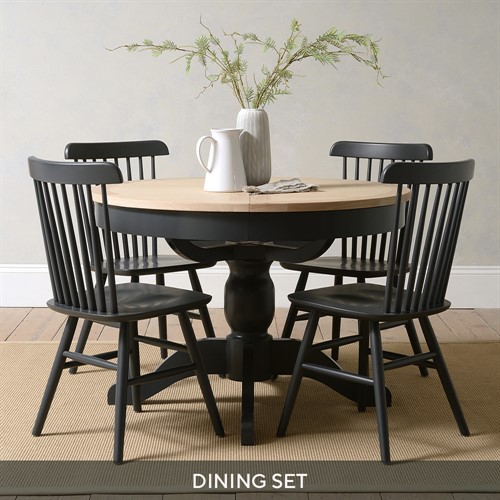 Chester Charcoal Round Extending Dining Table and 4 Spindleback Chairs