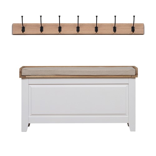 Chester Pure White Large Shoe Storage Trunk and Bench with 7 Hook Rack