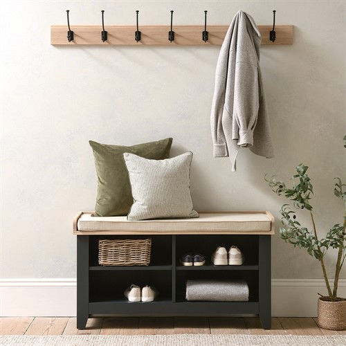 Chester Charcoal Open Shoe Storage Bench with 7 Hook Rack