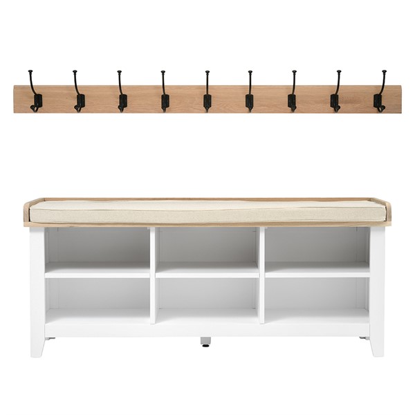 Chester Pure White Large Open Shoe Storage Bench with 9 Hook Rack - The ...