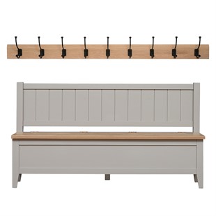 Chester Dove Grey Monks Bench with 9 Hook Rack