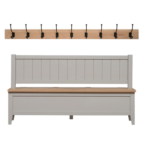 Chester Dove Grey Monks Bench with 9 Hook Rack