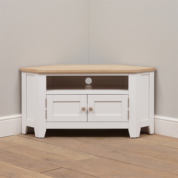 Chester Pure White Large Corner TV Unit Up to 55" The Cotswold Company