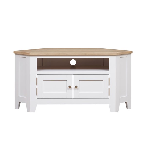 Chester Pure White Large Corner TV Unit Up to 55" The Cotswold Company