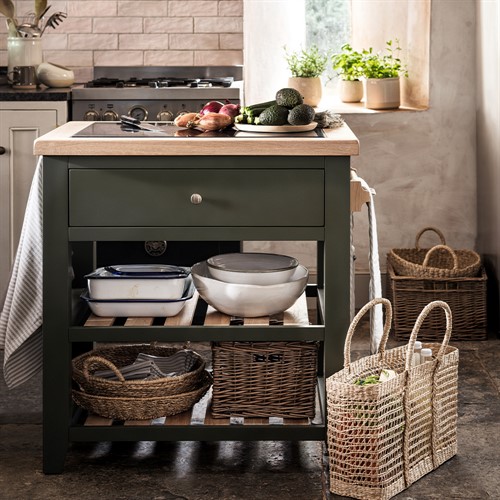Chester Forest Green Small Kitchen Island with Granite Top