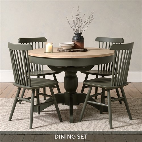 Chester Forest Green Round Extending Dining Table and 4 Spindleback Chairs