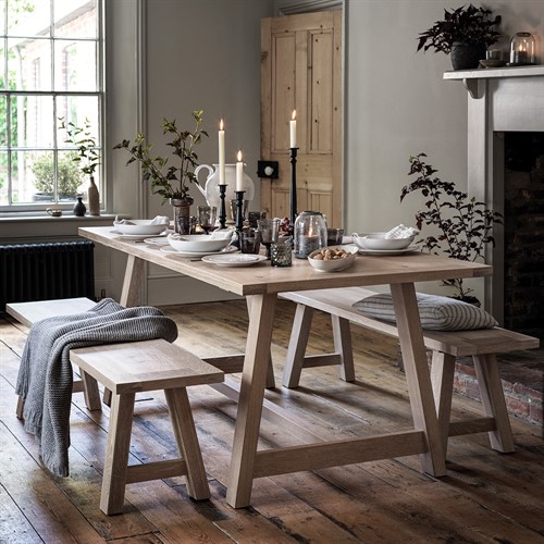 Inglesham Whitewash Oak Dining Table and Bench Set