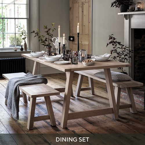 Inglesham Whitewash Oak Dining Table and Bench Set