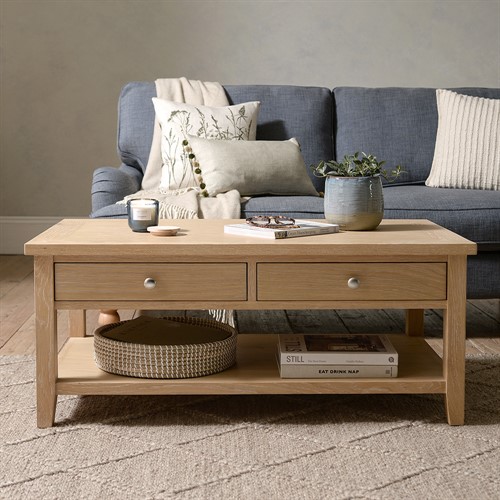 Inglesham Whitewash Oak Coffee Table With Drawers