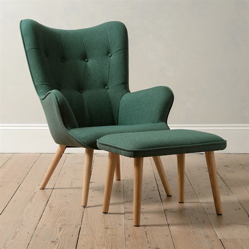 Whittington Chair and Footstool - Green