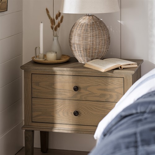 Bibury Smoked Oak Wide 2 Drawer Bedside Table