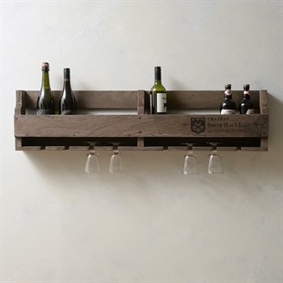 Rustic Wall Wine Rack for 10 Bottles and 8 Glasses