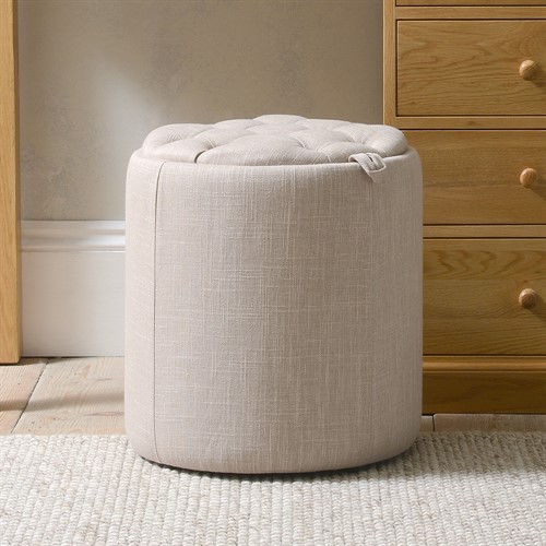 Ashley Buttoned Stool - Stone Linen