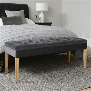 Evesham Buttoned End of Bed Bench - Iron Velvet