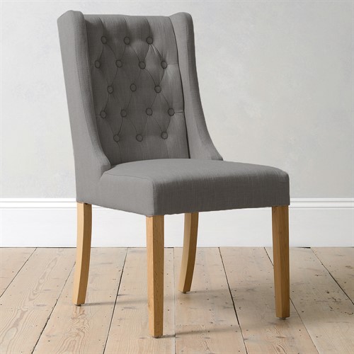 Foxglove Grey Linen Winged Buttoned Chair