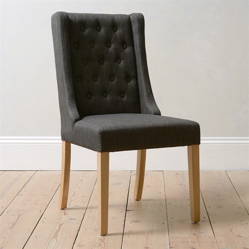 Foxglove  Charcoal Linen Winged Buttoned Chair
