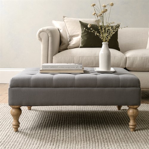 Clover Buttoned Coffee Table - Grey Linen