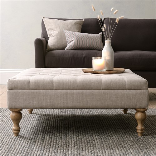 Clover Buttoned Coffee Table - Stone Linen